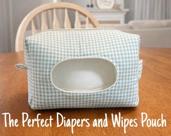Gingham Diaper and Wipes Pouch | Handmade | New Mom Gift | Ruffle Diaper Pouch
