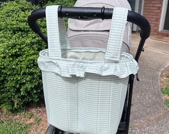 Quilted Stroller Bag with Drawstring Closure | Sage Green and Cream Brown