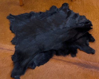 Tapis En Peau De Chèvre Authentique - Noir Et Marron, Rustique - Celestial Leather