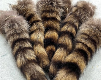 Raccoon Tails, Natural Raccoon Fur, Black Raccoon Tails, Striped Raccoon Fur, Natural Color Fur, Genuine Raccoon Tails, Brown Raccoon Fur