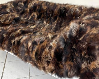 Genuine Fox Fur Throw, Patchwork Fur Blanket, Handmade Fox Fur, Luxury Fox Fur Blanket, Natural Color Fur Throw, Fluffy Soft Fox Fur