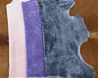 3 Different Colors Sheep Fur, Lilac Sheepskin, Blue Sheepskin, Light Pink Sheepskin, Craft Fur Fabric, Throw Sheep Hide, Soft Leather