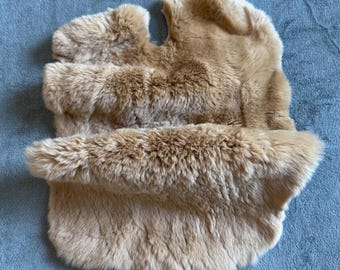 Camel Color Rex Rabbit Fur, Light Brown Tone Real Fur Hide, Soft Luxury Rabbit Skin, Craft Supply Sewing DIY Fur Material, Tanned Rabbit Fur