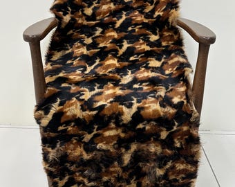 Yellow Camouflage Print Luxury Rabbit Fur, Decorative Fur Blanket, Throw Fur, Genuine Rabbit Fur, Soft Fluffy Rabbit Fur, Real Rabbit Hide