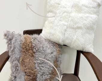 Almohadas de piel de cordero rizada, almohada de piel blanca natural, almohadas de piel de doble cara, almohadas de piel de cordero auténtica, almohada decorativa de piel, almohada decorativa