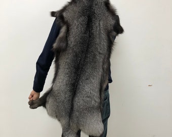 Piel de zorro real, piel de zorro real escarchado, piel de zorro gris, súper flexible y lujosa como estola de piel o materia prima para manualidades de bricolaje Piel étnica PIEL DE ZORRO