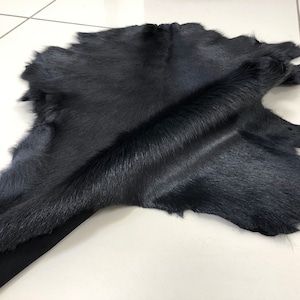 Goat Skin Black Goat Skin Tanned Goat Skin Natural Black Goat Fur Goat Hide Exotic Shiny Goatskin Goat Fur Goat Pelt Goat Rug Black Fur image 1