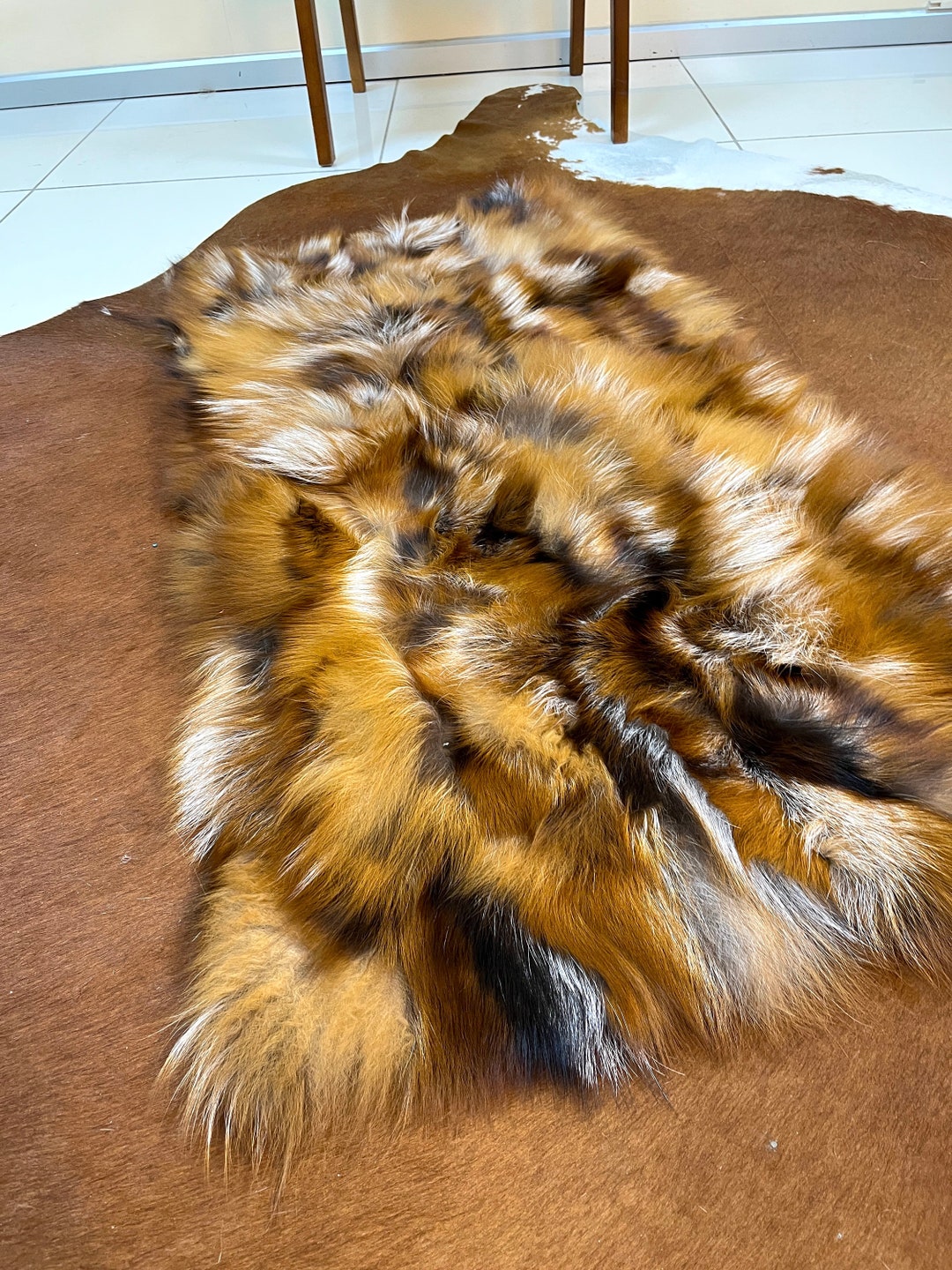 Natural Red Fox Fur Throw Blanket, Throw Blanket, Luxury Blanket