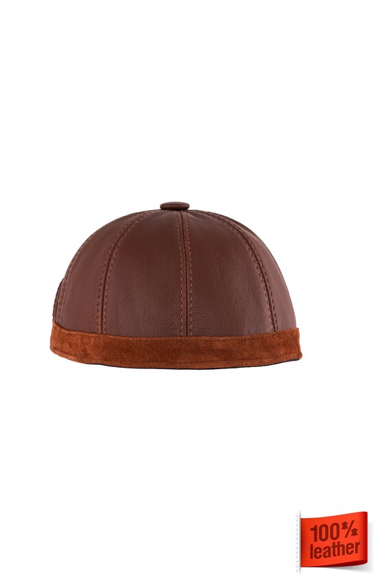 Brimless Hat Real Leather Brimless Cap 
