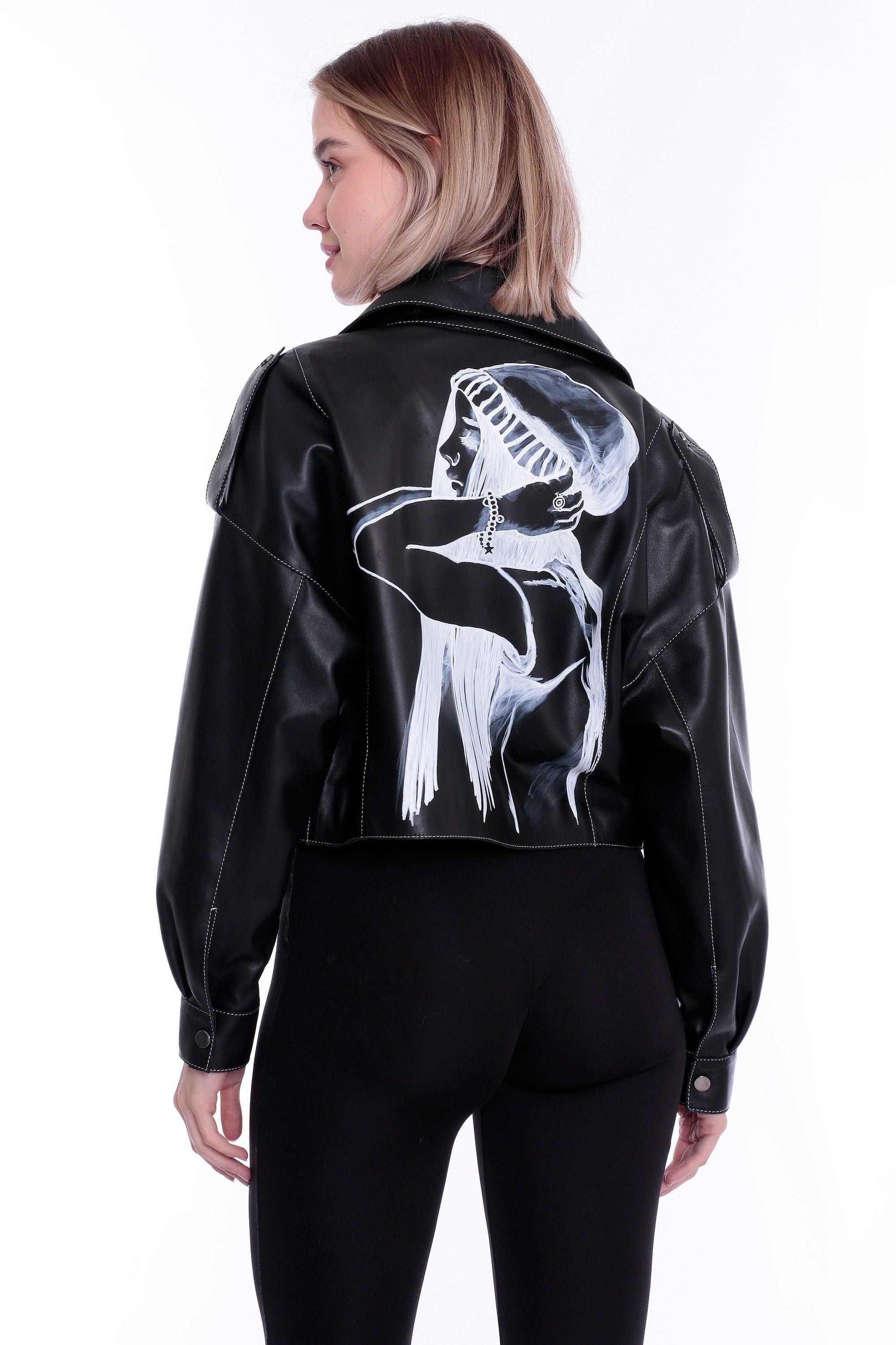 HandPainted Leather Jacket Luxury Black Women Leather Jacket Etsy