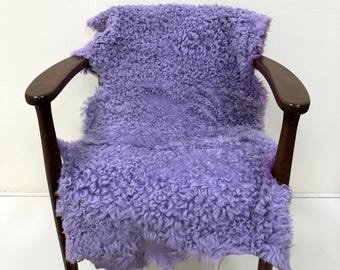 Curly Lilac Sheepskin, Genuine Sheepskin, High Quality Fur Rug, Throw Fur, Sheepskin Bed Throw, Soft Sheep Wool, Decorative Fur for Throwing