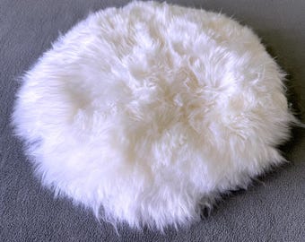 Round Sheepskin Cushion, White Fur Cushion, Long Wool Sheepskin Cushion, Genuine Icelandic Sheepskin, Decorative Pillow, Throw Fur Cushion