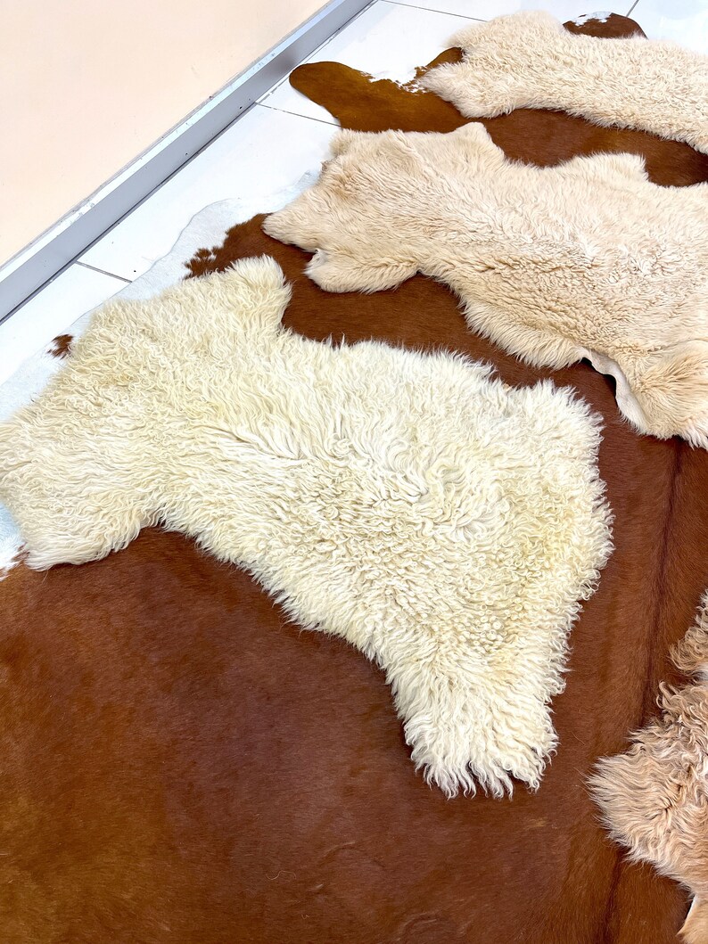 Natural Sheepskin Pelt , Genuine Sheepskin Pelt , Natural Sheepskin Throw Sheepskin Seat Cover, Real White Beige Ivory Sheepskin Fur Pelt image 10