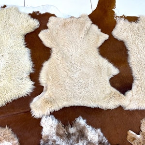 Natural Sheepskin Pelt , Genuine Sheepskin Pelt , Natural Sheepskin Throw Sheepskin Seat Cover, Real White Beige Ivory Sheepskin Fur Pelt image 3