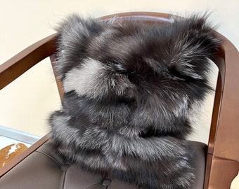 Real Fox Fur Pillow , Silver Fox Fur Warm Fluffy Winter Case , Genuine Silver Fox Pillow , Luxury Home Decor Pillow , Real Grey Fur Pillow