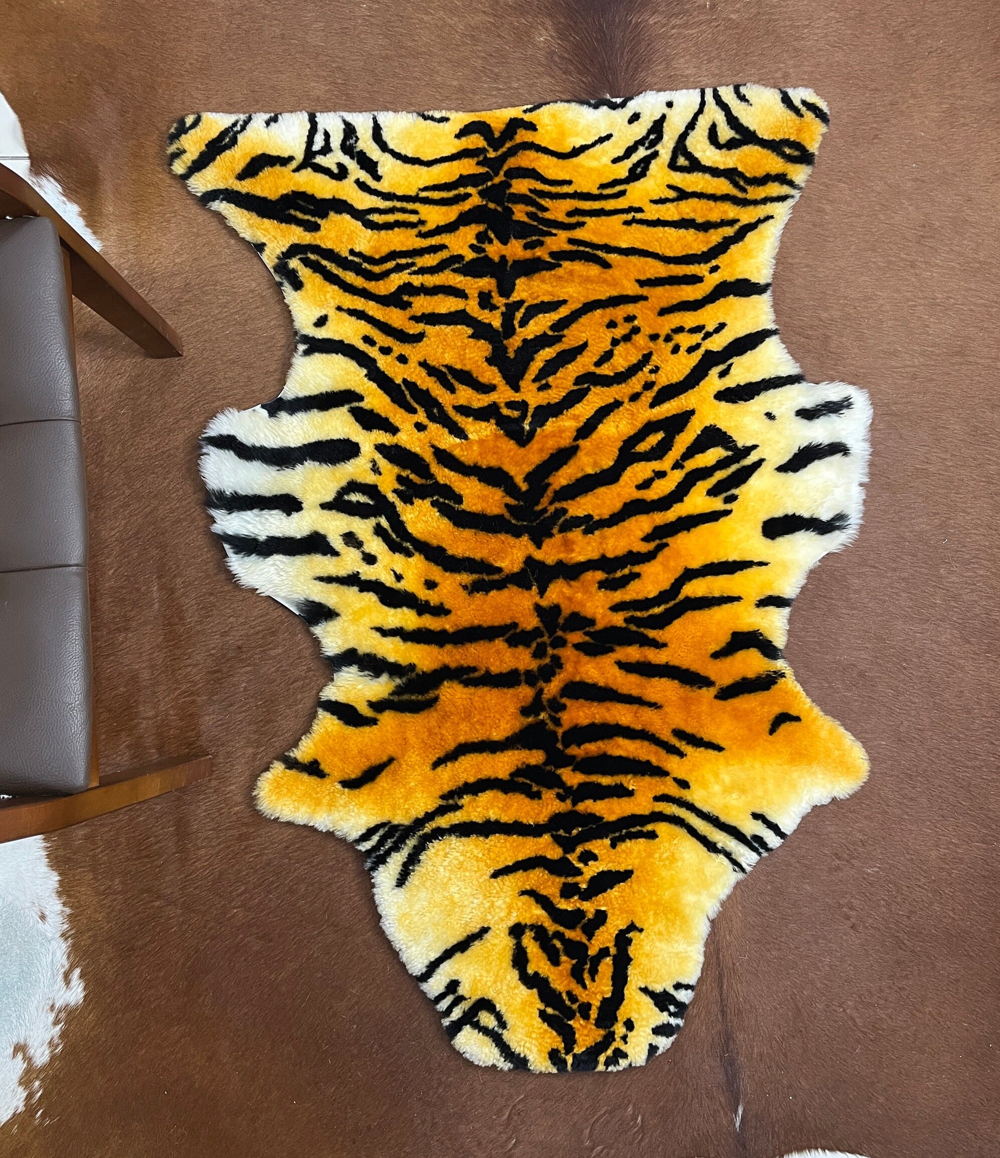 Luxury Tiger Print Sheepskin, Super Realistic Tiger Print Fur, Fur
