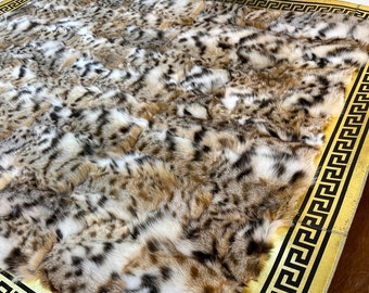 Real Lynx Fur Rug, Gold Leather Rug, Turkish Rug, Modern Rug, Wholesale Rug, Floor Rug, Minimalist Decorative Rug, Home Decor Rug, Bedroom