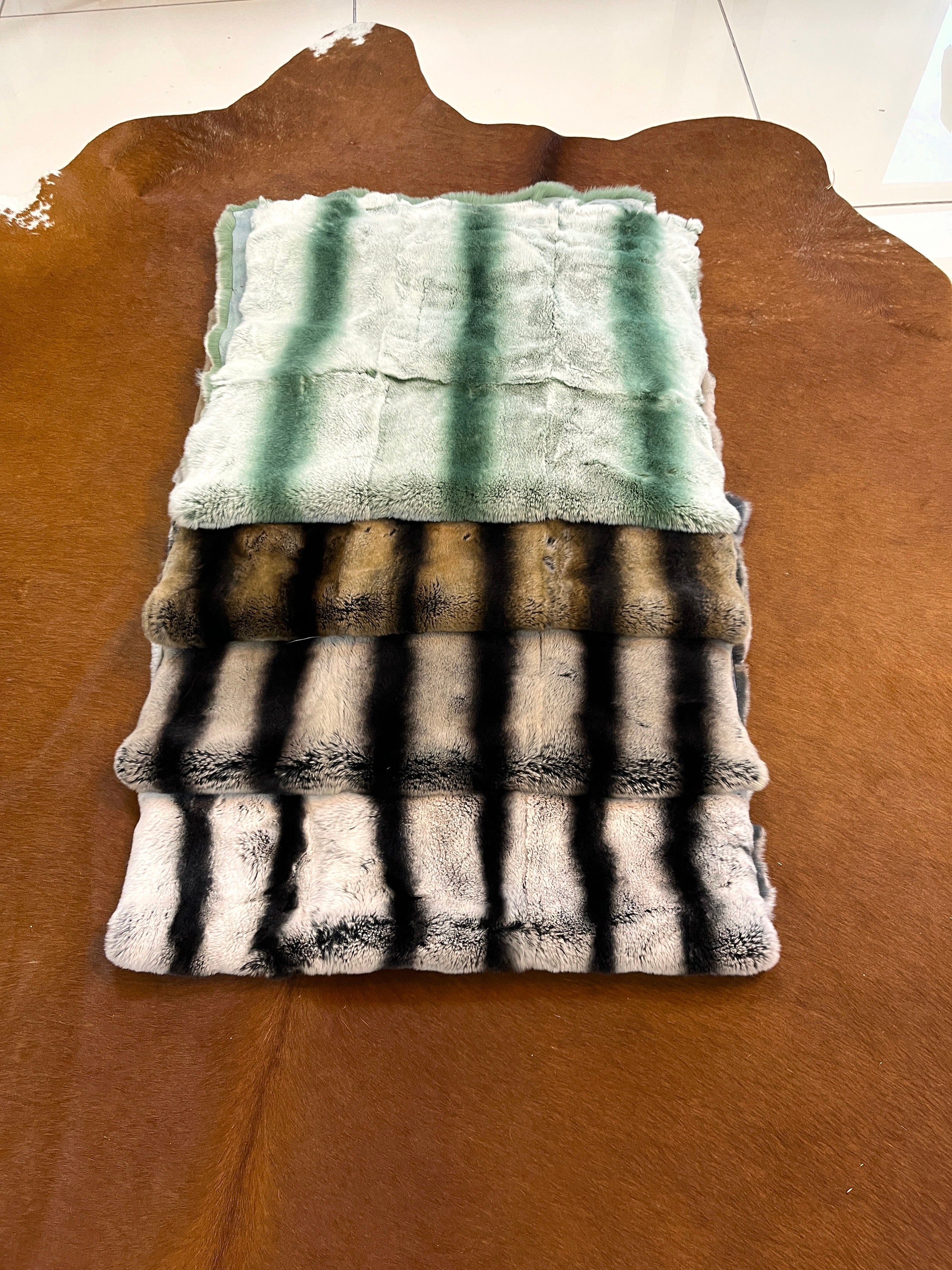Real Rabbit Fur Blanket 43x22" White Rabbit Fur Plates For garment Pelt Throw US 