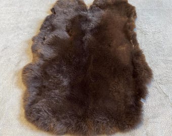 Dark Brown Rex Rabbit Fur Pelt, Fur Upholstery Fabric, Soft Real Fur Hide Natural Rabbit Skin, Craft Supply Sewing, DIY Luxury Fur Material