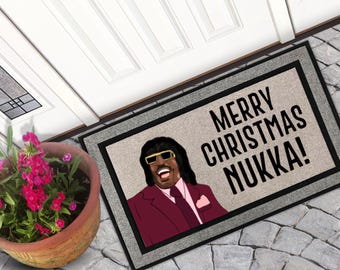 Felpudo de Nukka con texto en inglés "Feliz Navidad" / "Viernes después del próximo" / Felpudo divertido / ¿Por qué estás aquí? / Regalo divertido