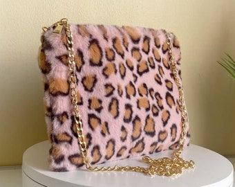 Bag with Handle Purse Large Aqua Faux Fur Wristlet Medium Small Clutch