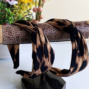 Leopard Print Top Knot Headband/Top Knot Fashion Headband/Brown Color Fashionable Headband/Animal Print knotted Headband