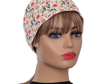 Floral Print Scrub Cap: Cotton Nurse Hat with Buttons