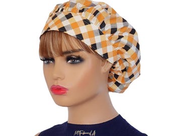 Halloween Bouffant Scrub/Checkered Ponytail Medical Hat/Surgical Hat For Women/Dental Cap/Hospital Head Wear/Medical Worker & Nurses Gift