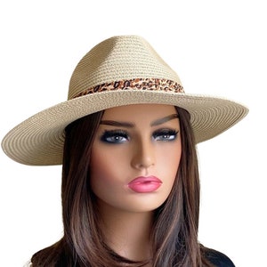 Sun Hat For Woman/Straw Sun hat/Hat With Leopard Band /Woman Fedora Beach Hat/Fashionable Beach Hat/Ship With Box