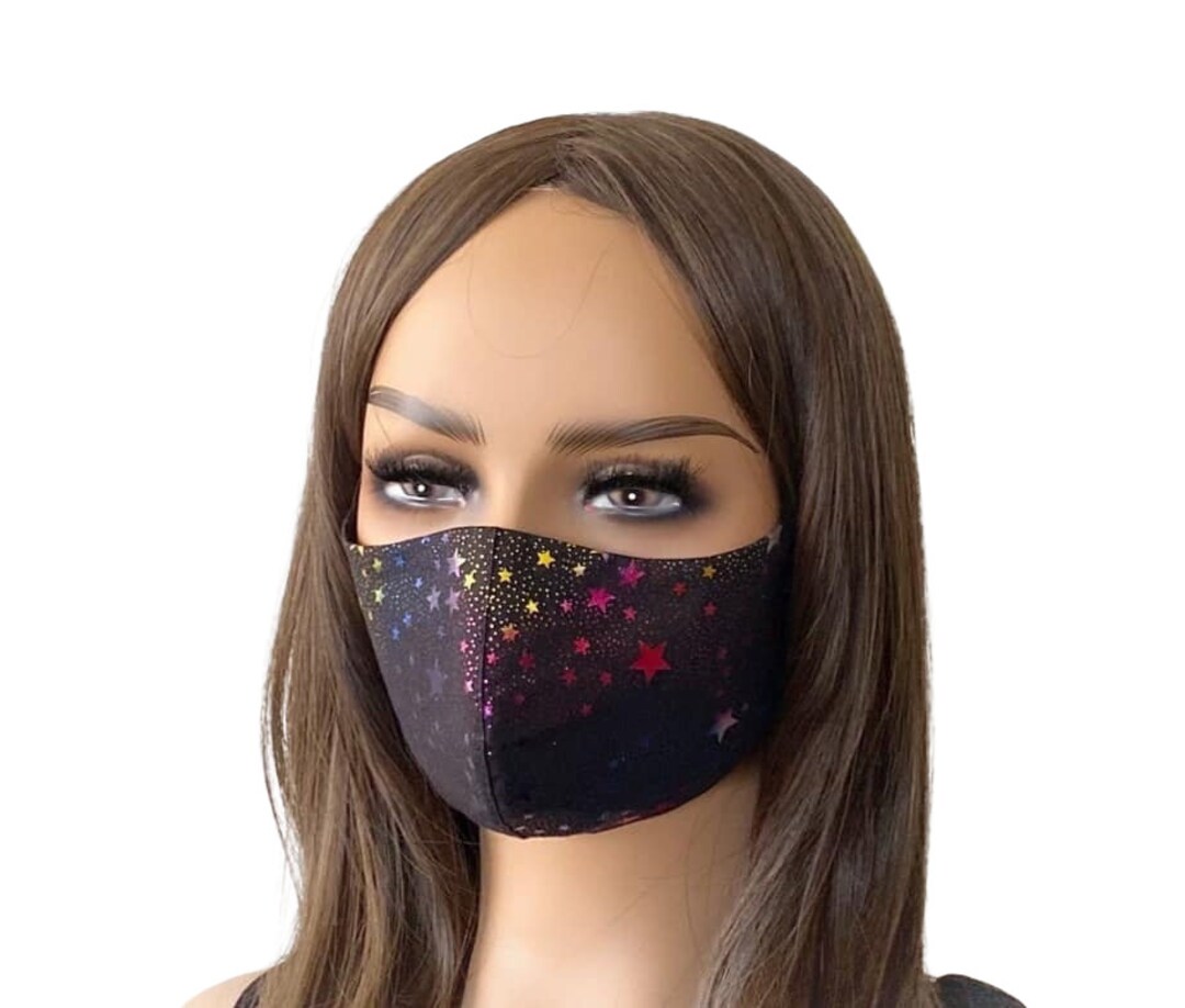 Rainbow Stars Cotton Face Mask: Shiny Foil Bling, Adjustable, With ...