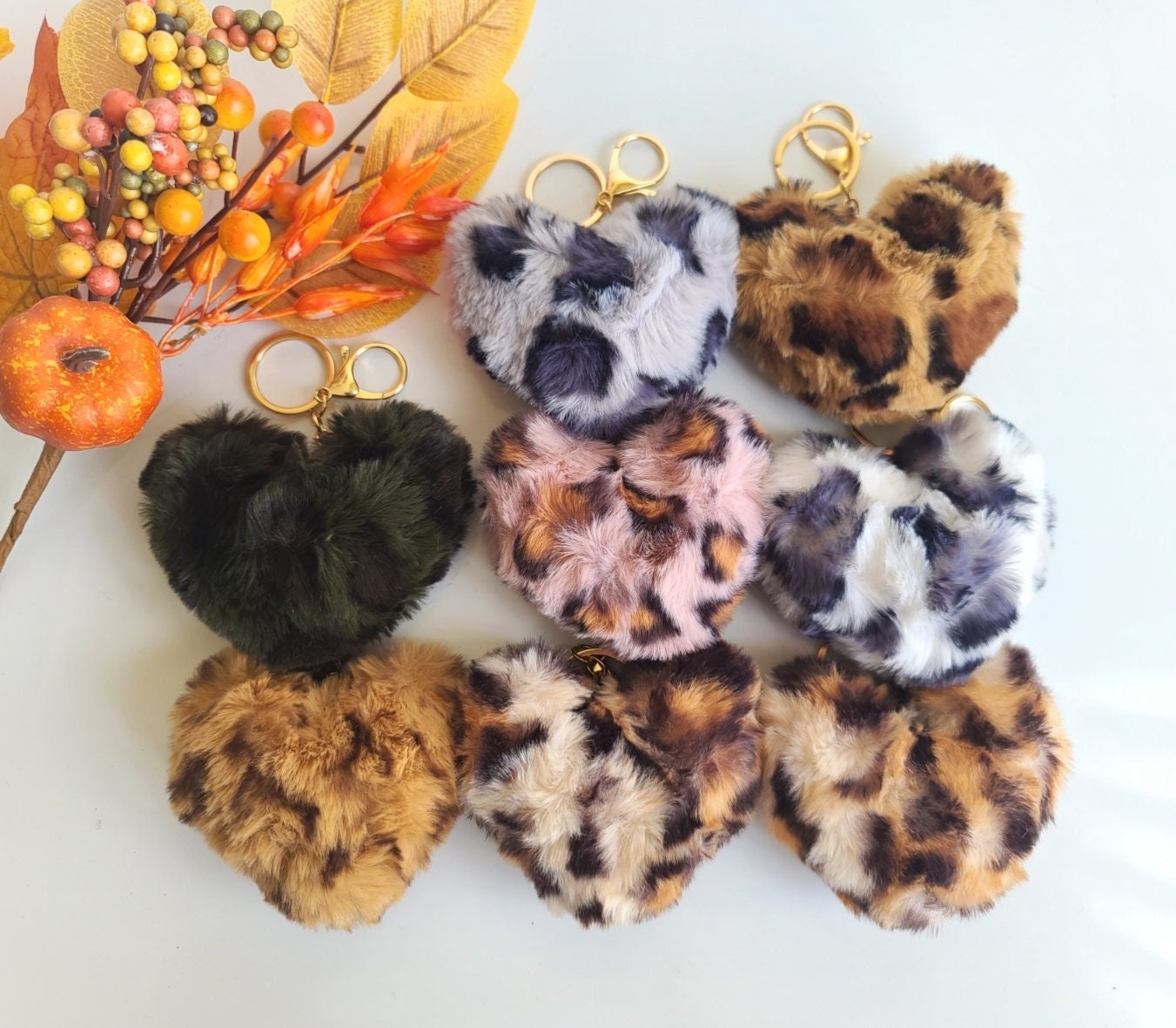 Cute Faux Fur Pom-pom Key Chain Heart Shape Fluffy Pendant Keyring Jewelry  Gift