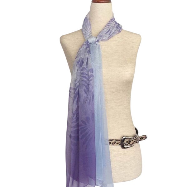 100% Silk Chiffon Scarf/Woman Lavender Floral Scarf/Fashionable Scarf/Beautiful Elegant Silk Scarf/Lightweight Summer Scarf/Gift For Her