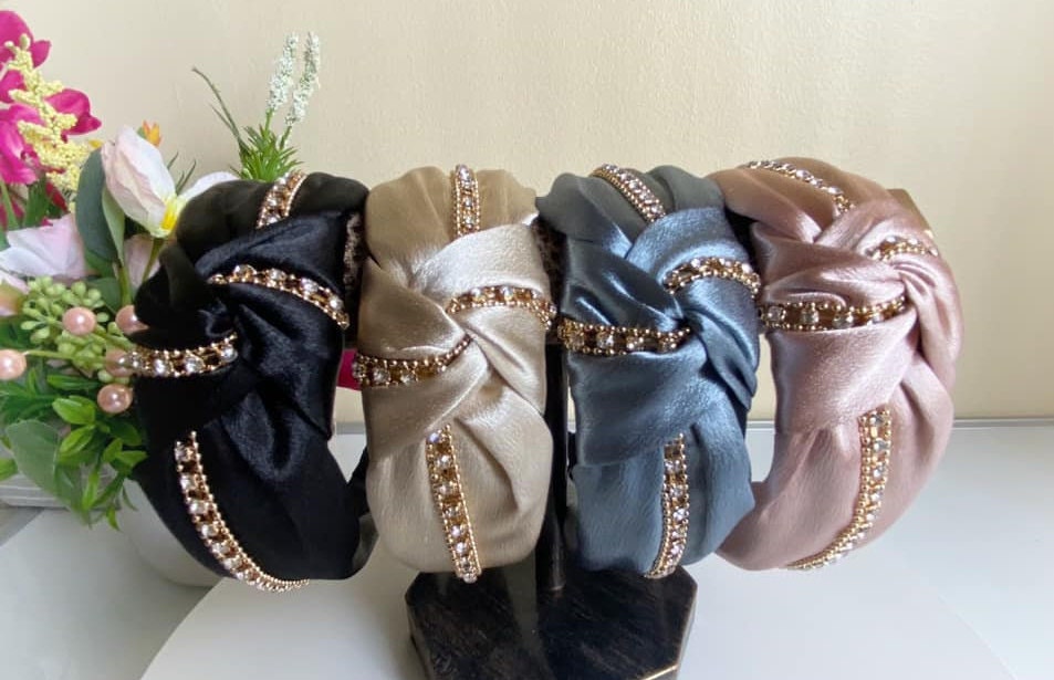 Satin Rhinestone Knotted Headband: Fashion Hair Accessory - Etsy display picture 1