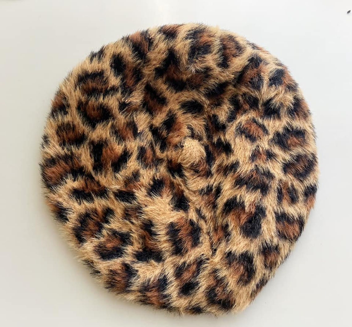 Womens leopard print beret hat / animal print beret hat | Etsy