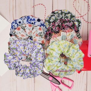 Large Floral Hair Ties/Spring Vibes Hair Scrunchies/Chic Hair Scrunchies/Pastel Floral Hair/Pastel Hair Ponytail/Perfect Gift for Women