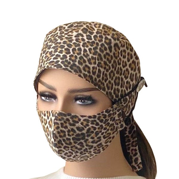 Scrub Cap For Woman/Cheetah Print Surgical hat /Scrub Cap With Mask/Nurse Hat With Buttons / Dental Cap/leopard Print Scrub Cap/Gift For Her