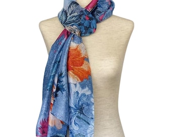 Woman Floral Scarf/Soft Long Body Wrap/Fashionable Floral Scarf/Blue Scarf/Women's Scarf Wrap/Gift For Her