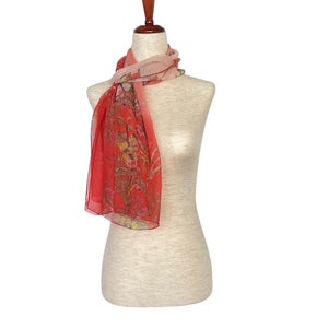 100% Silk Chiffon Scarf/Woman Red Floral Scarf/Fashionable Scarf/Beautiful Elegant Silk Scarf/Lightweight Summer Scarf/Gift For Her