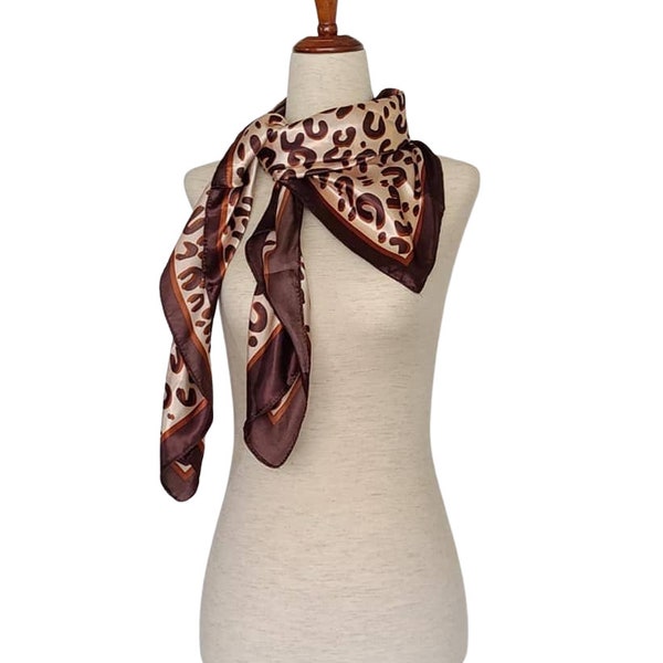 Leopard Print Square Scarf/Satin Leopard Scarf /34x 34 Inches Scarf/Leopard Print Neckerchief/Woman Fashion Scarf/Animal Print Bag Scarf