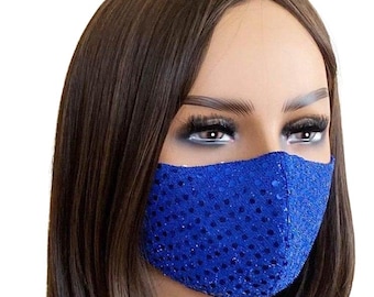 Sparkly Sequin Face Mask: Hot Pink & Blue Fashion Cover (Filter Pocket)