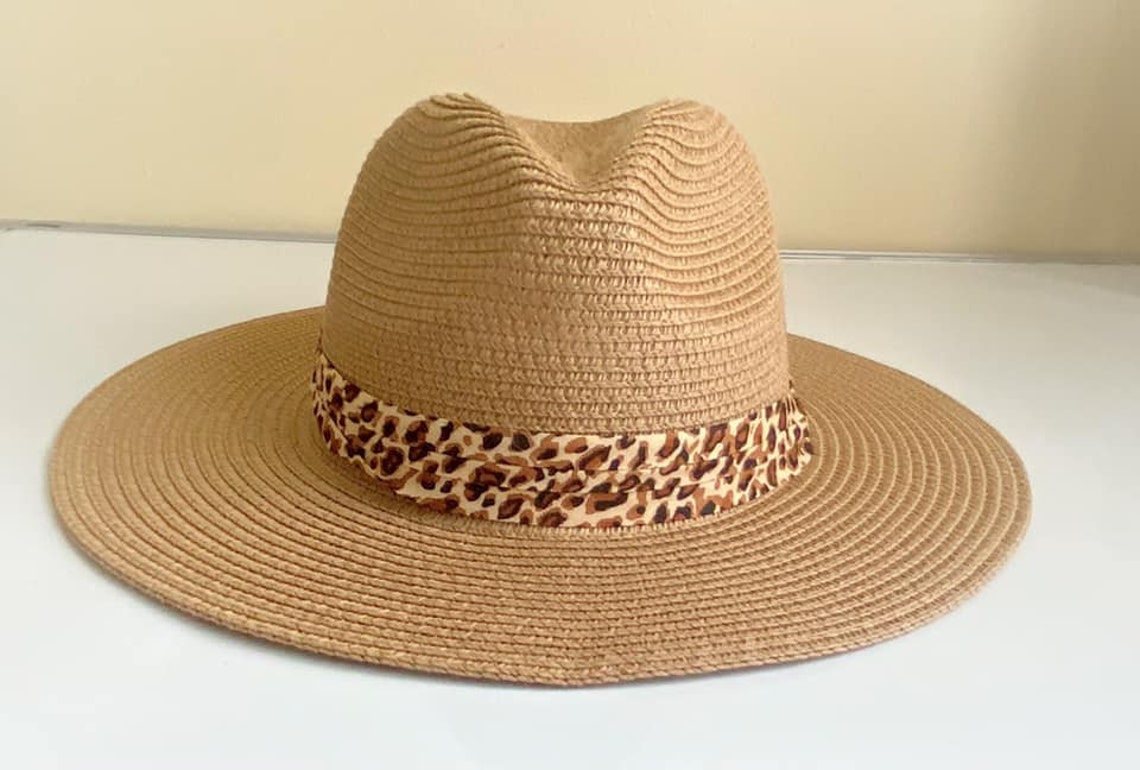 Fedora Leopard Print Band Sun Hat /Khaki and beige Beach Hat Etsy