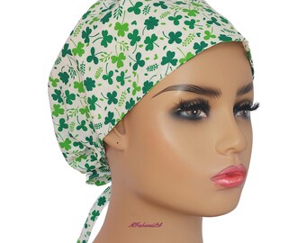 Shamrock Scrub Hat: Euro Style Surgical Cap / Bouffant Nurses Cap