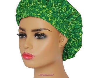 Lucky Shamrocks Scrub Hat/St. Patrick’s Day Surgical Scrub Cap/Four Leaves Clover Cap/Bouffant Surgical Cap/Perfect Gift Idea For Nurses