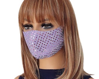 Fashionable Bling Face Mask/Sparkly Lavender Mask with Filter Pocket/Stylish Pink Bling Mask/Washable Sequined Face Cover/Gift Idea Her