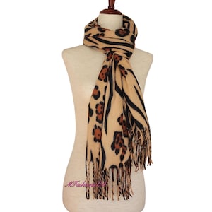 Fashion Leopard Print Scarf/Soft and Warm Tassel Scarf/Tan Leopard Scarf For Women/Ladies Shawl/Perfect Winter Scarf/Christmas Gift Idea