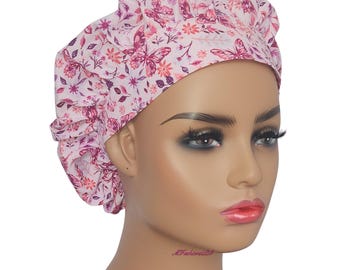 Butterfly Scrub Cap / Pink Bouffant Surgical Hat for Nurses / Blue and Gray Medical Cap / Floral Operating Room Headwear / Gift For Her