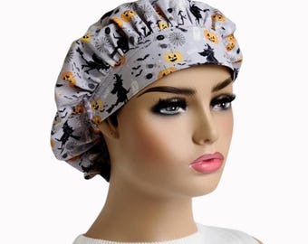 Pumpkin & Ghost Scrub Hat/Bouffant Scrub Hat/Surgical Hat For Women/Dental Cap/Nurses Gift Idea/Medical Worker Cap/Nurses Gift Idea