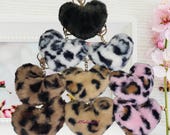Pom Pom Leopard Keychain/heart Furry Keychain/ Bag Charm