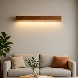 Walnut Minimalist Wooden Linear Wall Lamp – Handmade Walnut Wall LED Sconce – Modern Rustic Wall Light for Living Room & Bedroom