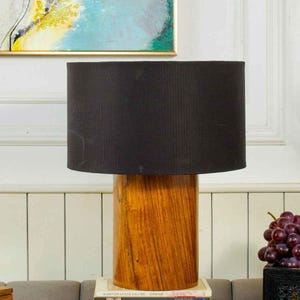 Rosewood Table Lamp with Black Shade – Contemporary Elegance
